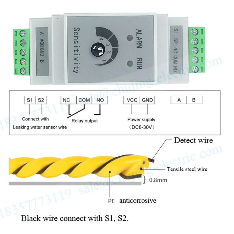 1 set Din liquid Water Leakage - Water Leak Detector Wired ulasan dan harga
